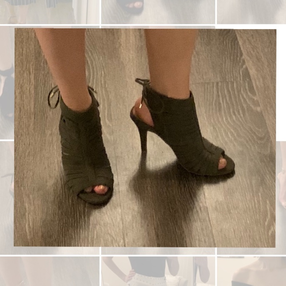 Army Green Peep Toe Heels